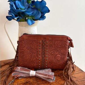 Western Brown Style PU Leather Crossbody Bag NWT